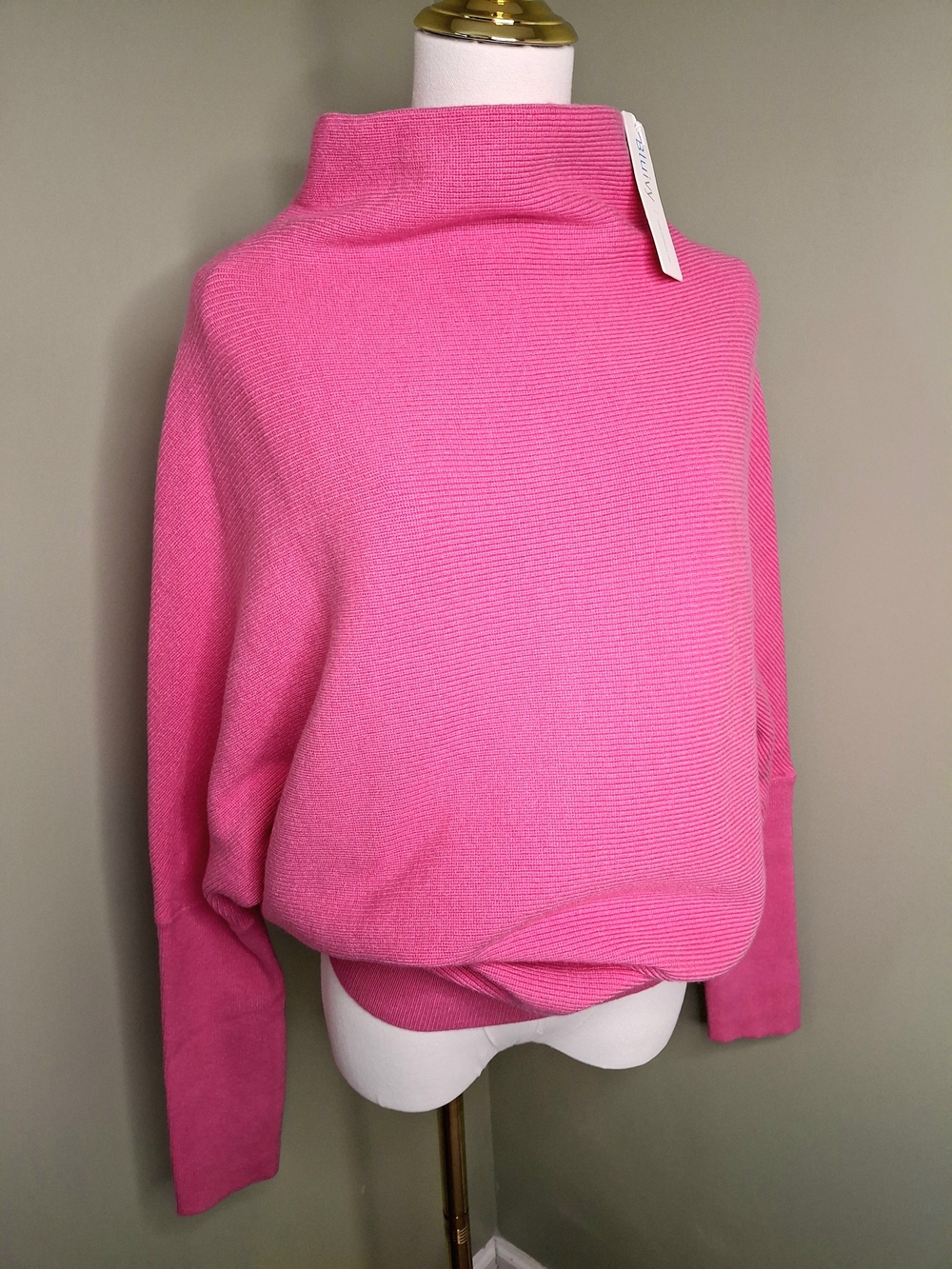 Bluivy Hot Pink Oversized Mock Neck Sweater Dolman Sleeve Slouchy Knit Top